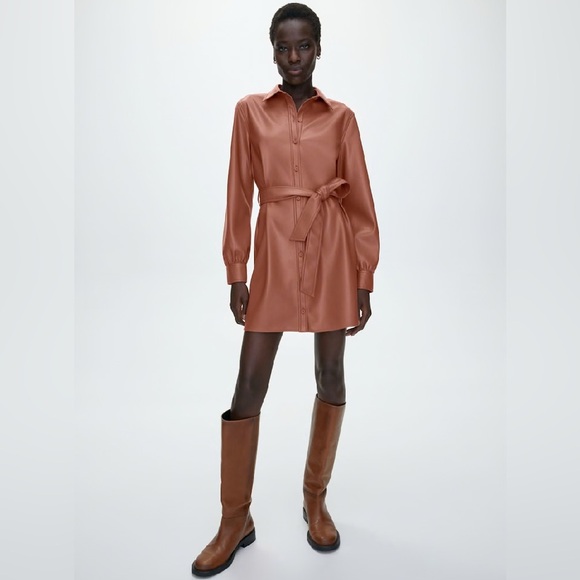 NWT Aritzia Wilfred Caroline Belted Vegan Leather shirt dress - Picture 3 of 11